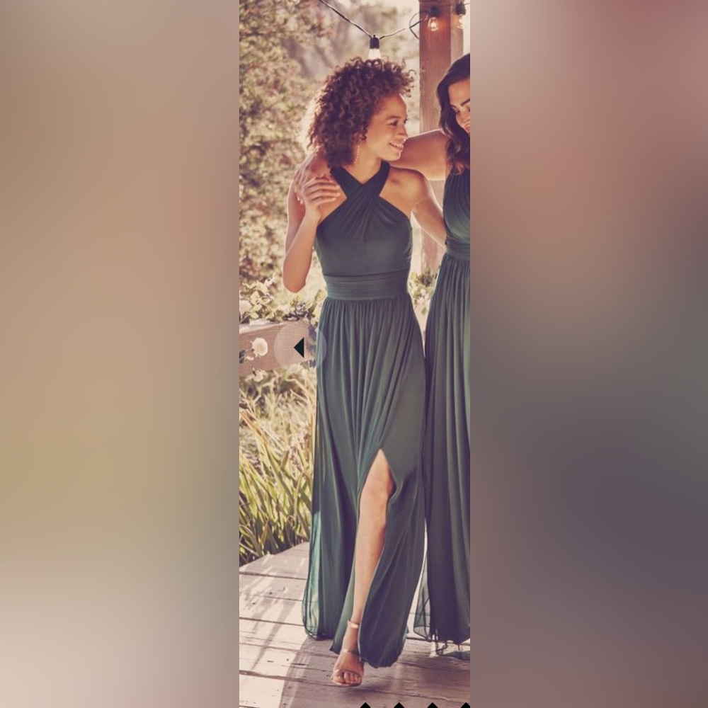 David’s bridal crisscross high-neck bridesmaid dress in dark green